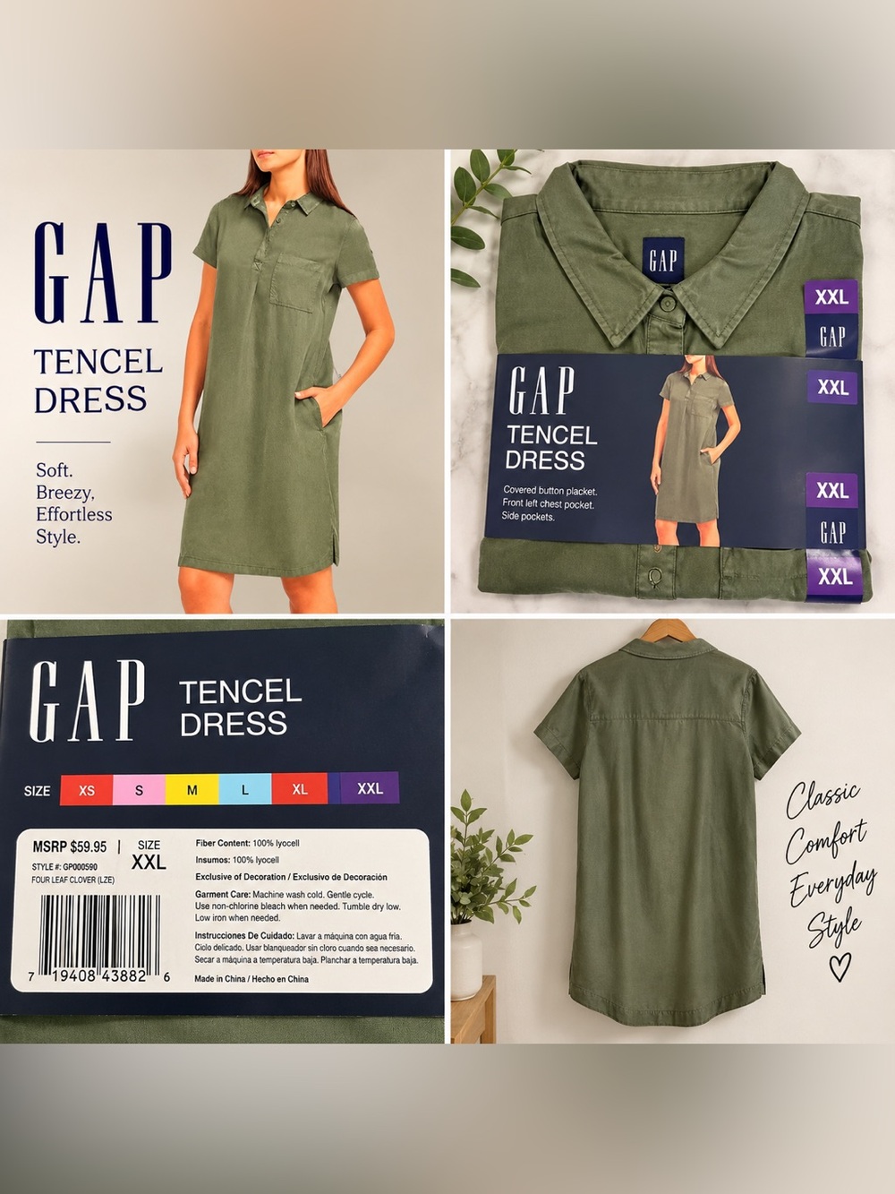 GAP Tencel Shirt Dress XXL – Olive Green NWT